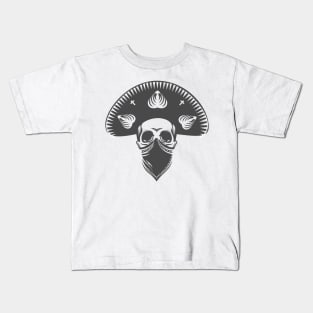 Mexican skull in sombrero. Bandit skull in hat and bandana. Kids T-Shirt